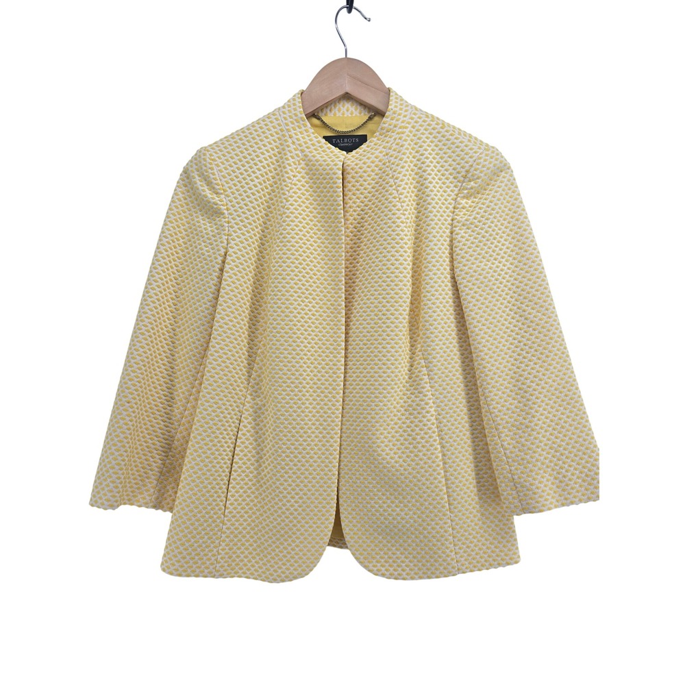 Talbots Blazer Womens 2 Stretch 3/4 Sleeve Yellow White Textured EUC